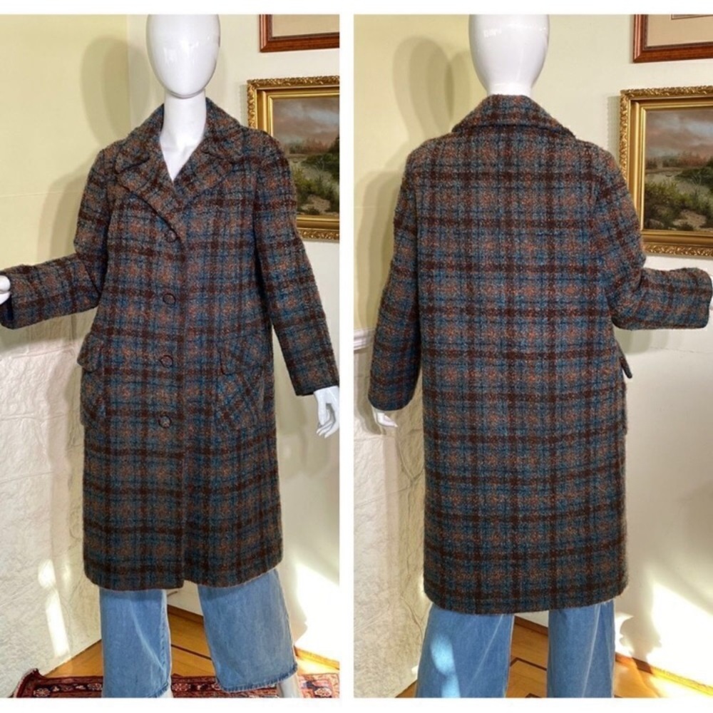 Vintage Boucle Wool Plaid Winter Coat